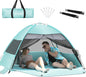 Large Easy Setup Beach Tent,Anti-UV Beach Shade Beach Canopy Tent Sun Shade with Extended Floor & 3 Mesh Roll Up Windows Fits 3-4 Person,Portable Shade Tent for Outdoor Camping Fishing (Mint Green)