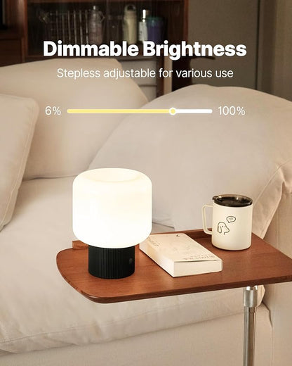 Halo Mushroom Lamp, 5W Cute Cordless Rechargeable Table Lamp with Glass Shade, 3 Color Temps LED Dimmable Ambient Lighting, Small Retro Touch Bedside Light for Bedroom Decor, Black