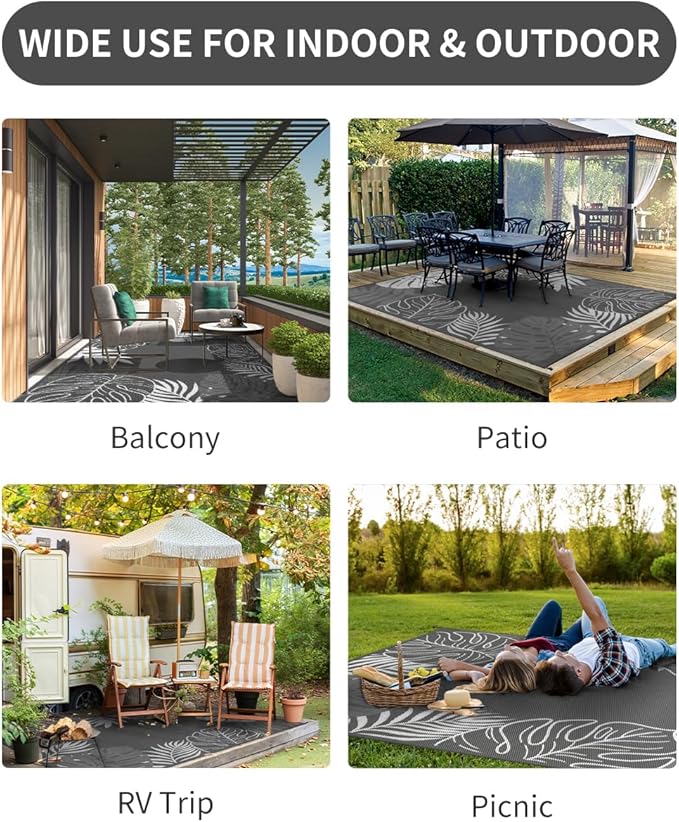 COCOER Tropical Outdoor Rug 9x12 Reversible-Waterproof Patio Rug-Quick Dry Outdoor Carpet-Outdoor Area Rugs Indoor Outdoor Rugs-Outside Rug Patio Decor for Porch Deck Balcony Backyard