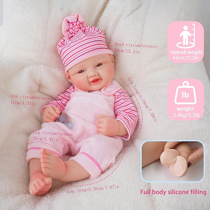 Girl 17.5 Inch, Full Silicone Baby Doll, Realistic Baby Dolls, Realistic Veins & Pose, Not Vinyl, Reborn Baby Dolls Silicone Full Body, Gift Set