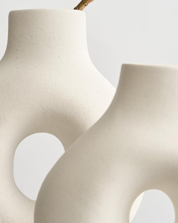 NOBULA White Ceramic Donut Vases – Modern Home Decor for Living Room, Bedroom & Table Centerpiece - Minimalist Nordic – Unique Vases for Olive Plant & Flowers – Decorative Coffee Table Vase Set of 2