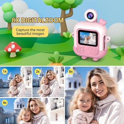 Kids Camera Instant Print with Cartoon Silicone Cover, Digital Mini Camera for 3 4 5 6 7 8 9 10 11 12 Year Old Boys Girls Birthday Chirstmas Toys Gifts - Personal Video Players (Bunny Pink)