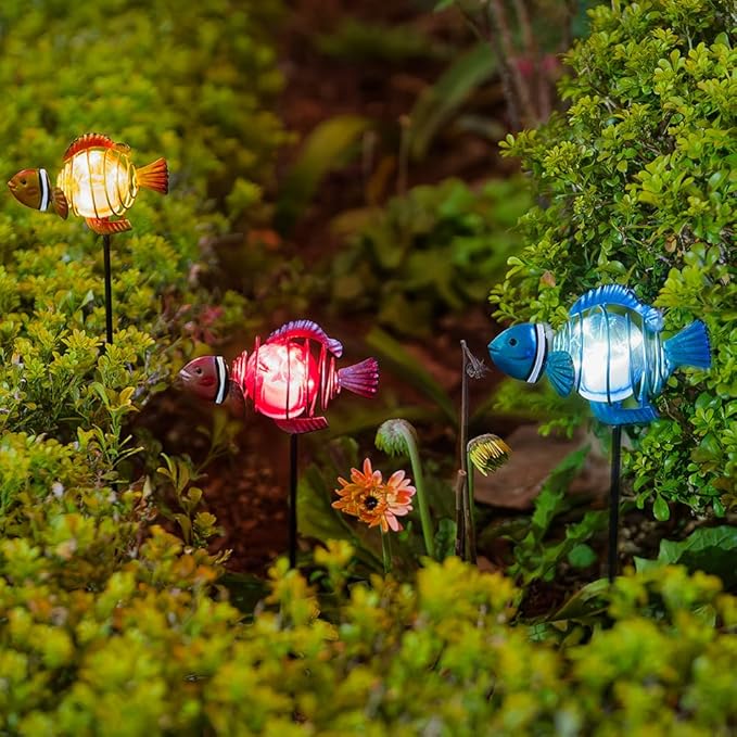 Garden Solar Lights,21.3''H 3Pack Clownfish Outdoor Figurine Lights,Waterproof Garden Decor with Led Lights, Decorative Garden Stake for,Yard,Patio,Lawn