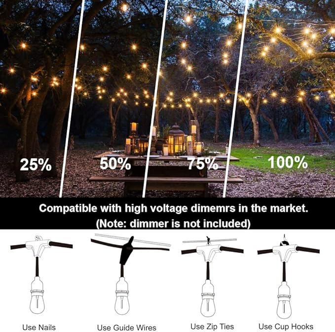 SUFEIMAS Outdoor String Lights LED 150FT with 45 Sockets 48pcs S14 Shattreproof Edison Bulbs,Dimmable LED Outdoor String Lights for Outside, Patio,Backyard, Market, Cafe (3 * 50ft)