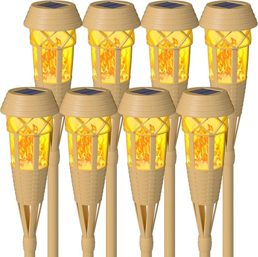 Solar Outdoor Lights – Solar Torch Lights with Flickering Flame for Garden Decor, Waterproof Solar Garden Lights, Outdoor Patio & Pathway Yard Decorations with Flame Torches - 8 Pack