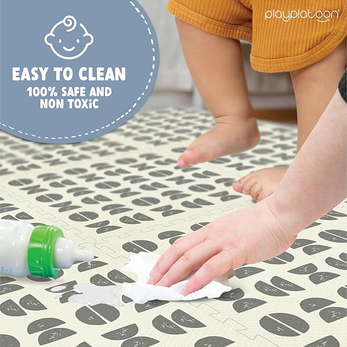 Play Platoon Non-Toxic Large Kids Mats for Floors, 9 Tile 72 x 72 inch, Extra-Thick Interlocking Tiles, 24 x 24 in. Puzzle Mat Pieces with Border, Neutral Playmat Rug for Toddlers & Children