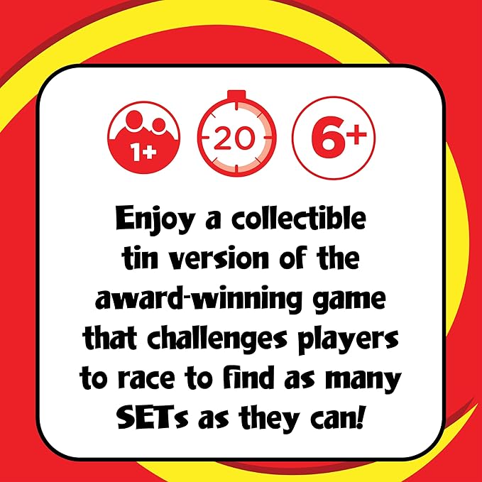 SET Card Games for Kids - Collectors Tin, Matching Game, Learning Games, Fun Family Games, Game Night, Travel Games, Memory Game, Learning Game, Multi-Player Card Game of Visual Perception, Ages 6+