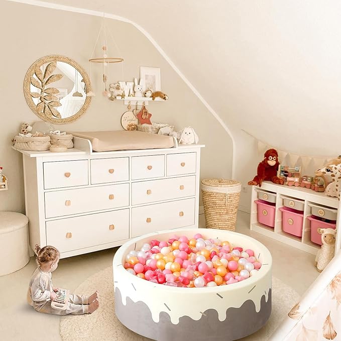 GOGOSO Ball Pit Balls for Toddlers Phthalate-Free BPA-Free Non-Toxic Crush Proof Soft Plastic Play Balls Baby Kids Shape Tent Pool Playhouse Playpen Party Decor,Creamy Pink Pearl Gold Clear,100PCS