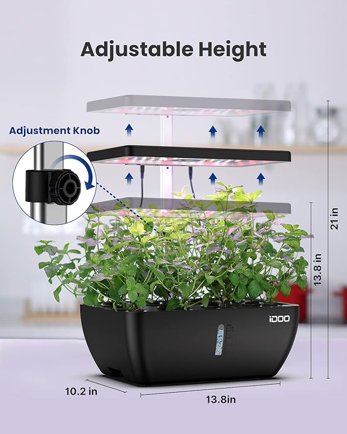 iDOO Hydroponics Growing System Kit 12Pods WiFi, Christmas Gifts for Women Mom, Indoor Herb Garden with LED Grow Light for Home, Built-in Fan, AutoTimer, 6.5L Large Tank Plant Germination Kit, Black