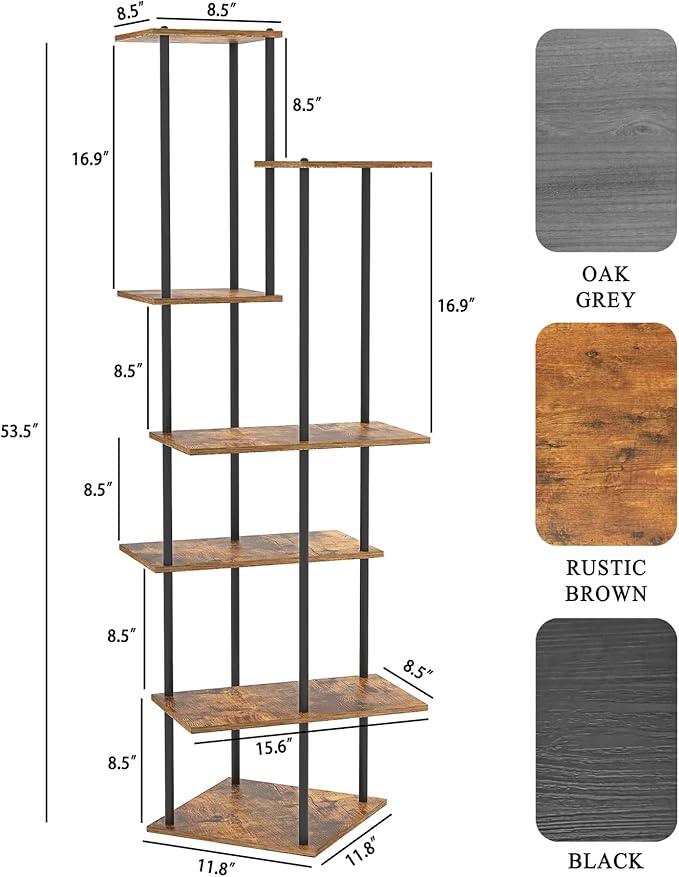 Plant Stand Indoor 7-Tier Metal Wood Plant Shelf for Multiple Flower Pots Corner Tall Flower Holders for Living Room Balcony Bedroom, Brown