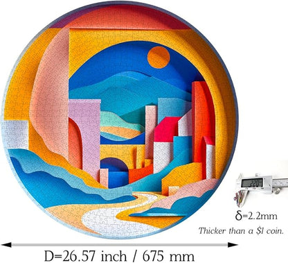 Bgraamiens 3D Visual Sunrise in The Distance 1000 Pieces Round Puzzle for Adult,Unique Modern Art