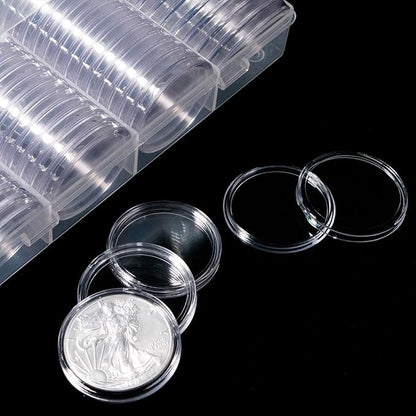 60 Pieces 41mm Coin Holder Silver Eagles Coin Capsules Clear Plastic Storage Organizer Box for Coin Collection Supplies Coin Holders for Collectors