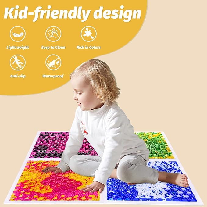 Liquid Lava Tiles for Kids： 11.8x11.8 in Educational Play Mat with Non-Slip Base Develop Motor Skills & Creativity for Children 3-12 Years (4 Pack D)