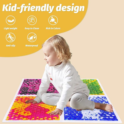 Liquid Lava Tiles for Kids： 11.8x11.8 in Educational Play Mat with Non-Slip Base Develop Motor Skills & Creativity for Children 3-12 Years (4 Pack D)