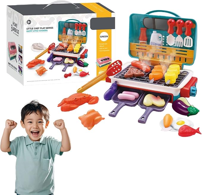 Magic Meals Sensory Kitchen, Kitchen Playset, Food Play Cooking Set, with Smoke, Sound Light, Indoor/Outdoor Cooking Role Plays Grills (Blue)