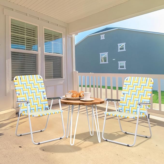 VINGLI Patio Lawn Webbed Folding Chairs Outdoor Beach Portable Camping Chair for Yard, Garden (2, Yellow, Oversized)