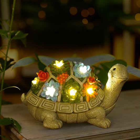 Solar Garden Turtle Statue - Turtle Decor with 7 Warming Solar LED Lights, Outdoor Decorations for Yard Patio Lawn & More, for Women, Moms, Birthdays or Turtle Lovers