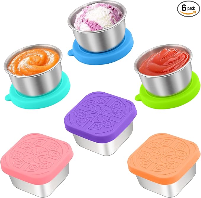 6 PCS Salad Dressing Container to Go,Handy Leakproof Stainless Steel Meal Prep Containers Reusable,Sauce Containers for Lunch Box, Picnics, Travel, Office and Kitchen Storage-1.6oz+2.7oz