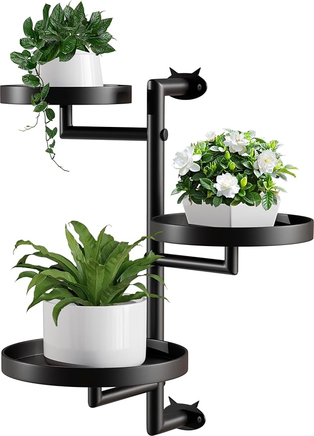 Rotating Window Plant Stand Indoor,3-tier Metal Plant Stand,Wall Plant holder,Window Plant Shelf for Multiple Plants indoors,Window Sill Gifts for Plant Lovers to Enhance Home Decor