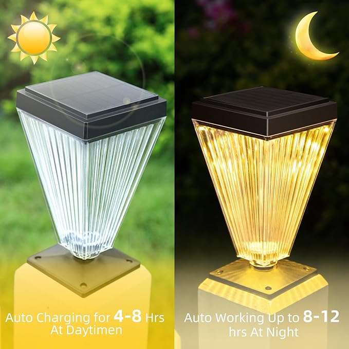Solar Post Cap Lights 8 Pack Outdoor Waterproof Solar Fence Post Lights Sun Powered Pillar Lights Garden Decorative Yard Patio Walkway Pathway Lights