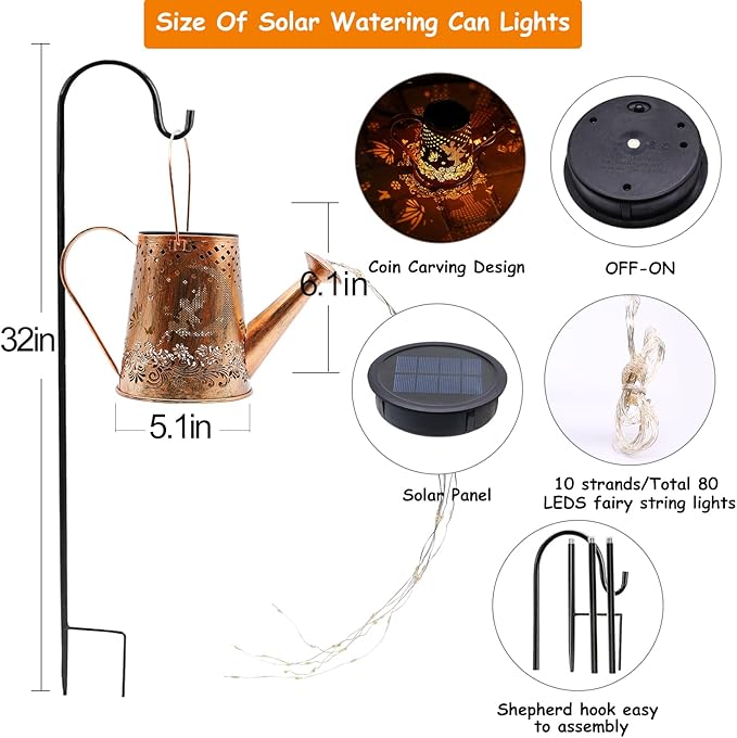 YJFWAL Watering Can With Solar Garden Lights, Fairy Butterfly Decor, Star Shower Art Hanging Waterfall for Outdoor Table, Patio, Yard, Pathway, Walkway (Blue)