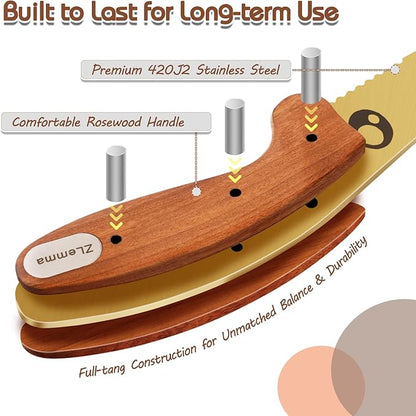 Kids Knife Set for Real Cooking with Educational Ring & Precious Rosewood Handle, Kids Chef Knife-4pcs Set with Stainless Steel Finger Guard-Golden Coating