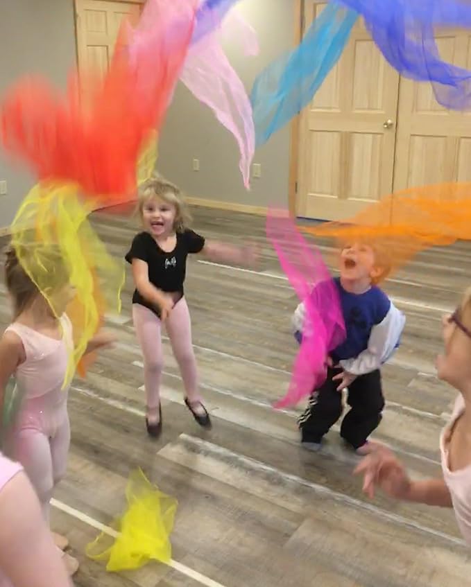 Juggling Scarves, 12 PCS Dance Scarves for Kids Play Silk Scarve for Toddlers Children Movement Music Scarf Magic Tricks Performance Props Accessories Rhythm Band Scarfs 12colors 24 inches