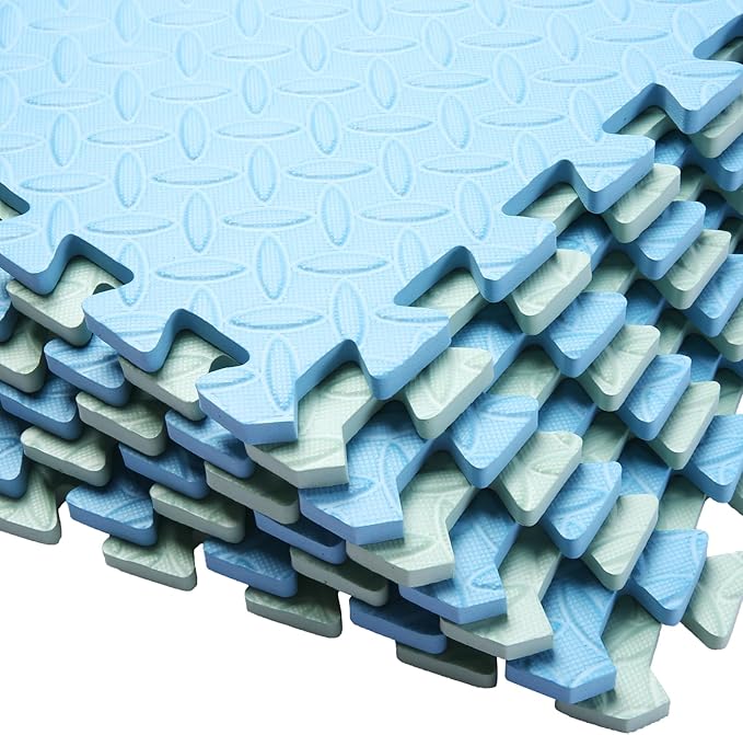 16 Tiles Foam Play Mat for Baby, Soft & Safe EVA Foam Mats for Floor, Square Baby Play Mat, Kids Foam Puzzle Floor Mat, 47x47 Play Mat for Playpen(Bean Green/Light Blue)