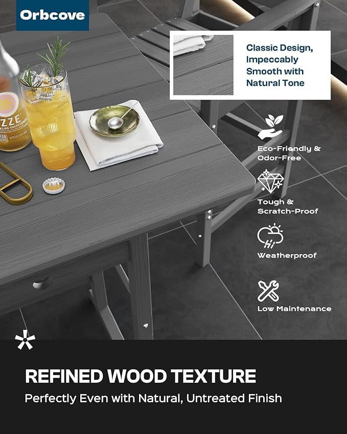 3-Piece HDPE Outdoor Bar, Outdoor Bar Stools and Outdoor Bar Table with Heart Cutout Design, All Weather Bistro Set Outdoor for Patio, Porch, Pool (Grey)