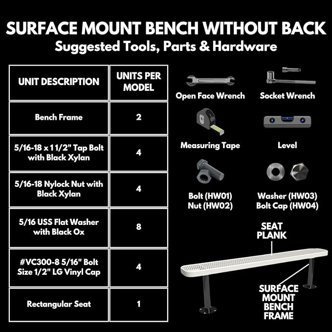 Coated Outdoor Furniture Heavy-Duty Outdoor Bench Thermoplastic Coated, Expanded Metal, Commercial-Grade Seating, Made in America (Surface Without Back, 6 Ft, Orange)
