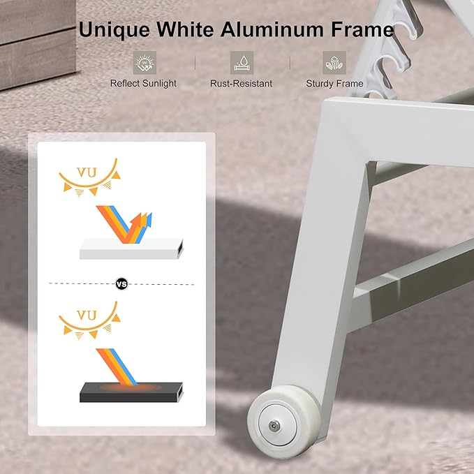 PURPLE LEAF Outdoor Chaise Lounge Set Oversize Adjustable Sunbathing Recliner Extra Wide Lounge Chairs with Side Table for Poolside Beach Outside Patio Aluminum Chaise Lounger Khaki