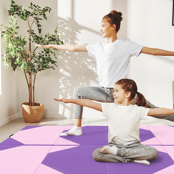 Giantex 4'x10'x 2" Gymnastics Mat, 4-Panel Folding Aerobics Exercise Mat w/Hook & Loop Fastener, Carrying Handle, Portable Tumbling Mat for Stretching Yoga Cheerleading Martial Arts