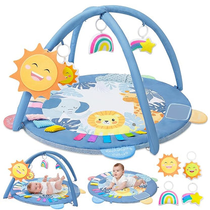 Baby Play Gym Mat Tummy Time Mat, Washable Baby Activity Play Mat for Sensory, Visual, Hearing, Touch Development, Baby Toys Shower Gift for Newborn