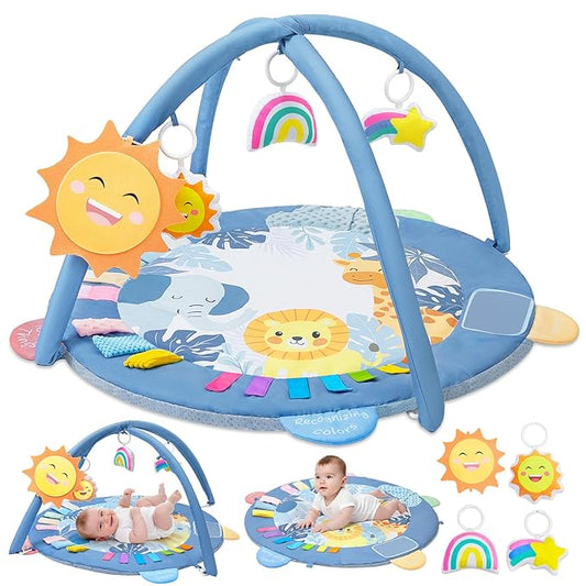 Baby Play Gym Mat Tummy Time Mat, Washable Baby Activity Play Mat for Sensory, Visual, Hearing, Touch Development, Baby Toys Shower Gift for Newborn