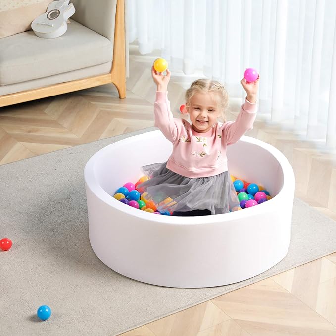 TRENDBOX Soft Memory Foam Ball Pit Sponge Indoor Round Ball Pit (NO Balls) for Toddler Children - White