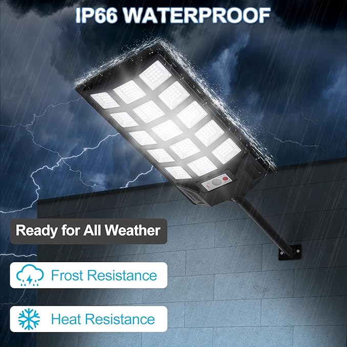 Solar Lights Outdoor,IP66 Waterproof Solar Street Lights with Motion Sensor & Remote,6500K Dusk to Dawn Street Lamps for Parking Lot/Yard/Garden