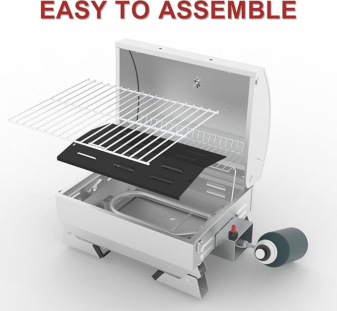 Royal Gourmet GT1001 Stainless Steel Portable Grill, 10000 BTU BBQ Tabletop Gas Grill with Folding Legs and Lockable Lid, Outdoor Camping, Deck and Tailgating, Silver