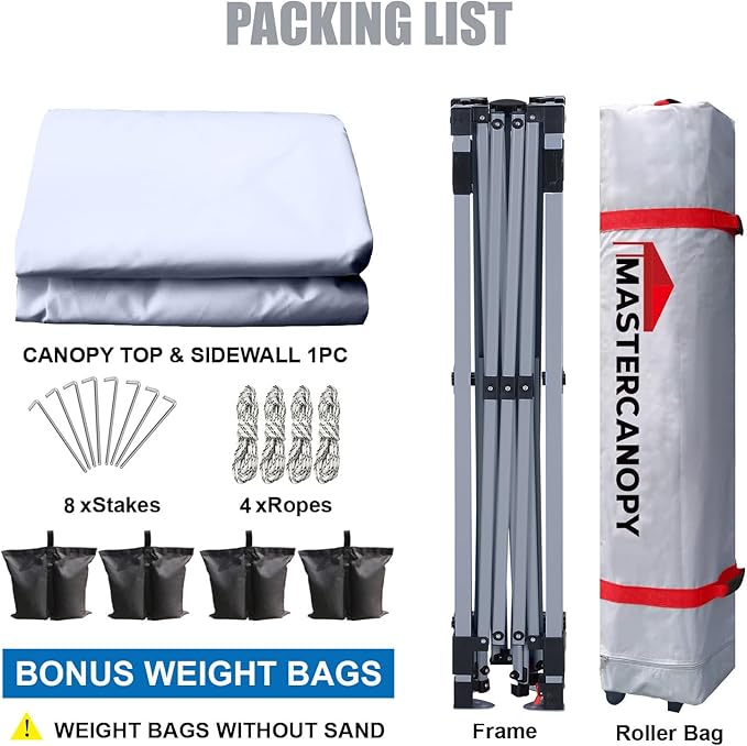 MASTERCANOPY Durable Pop-up Canopy Tent with 1 Sidewall (8'x8',White)