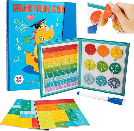 Magnetic Fraction Demonstration Book, Magnetic Fraction Tiles, Magnetic Fraction Disc Set, Magnetic Math Master Set - 102 PCS, Educational Fraction Puzzle for Teaching (Dinosaur, 2, Set)