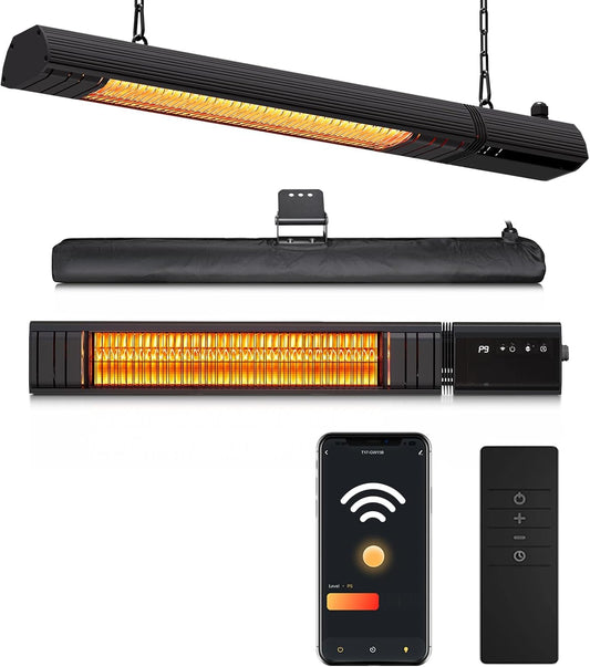 Ceiling Electric Outdoor Heater Wall-Mounted Hanging Patio 1500W Infrared 9 Heat Levels, 24H Timers, 1s Heating Carbon Fiber Tube Wall Heater for Gazebo, Balcony