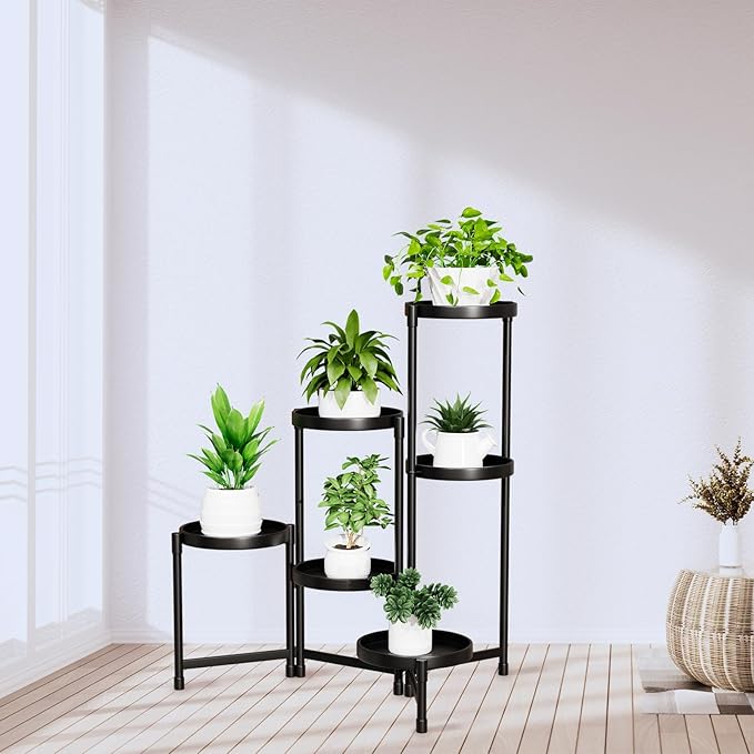 Tall Plant Stand Indoor Outdoor, Corner Metal Flower Pot Stands for Multiple Plants,6 Tier Heavy Duty Plant Shelf for Patio Garden Balcony Living Room Bedroom (6 tier)