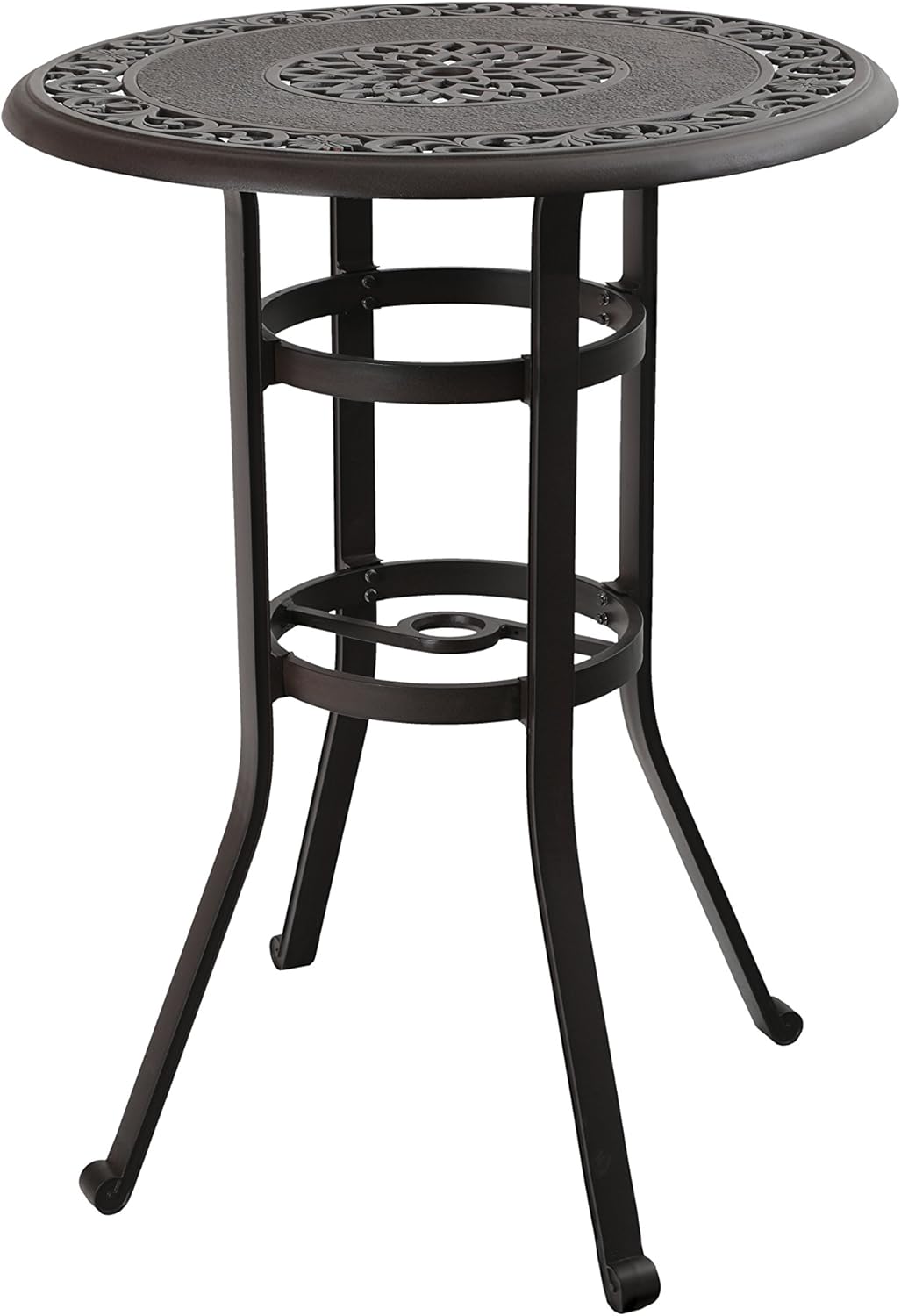 PHI VILLA 32" Cast Aluminum Patio Bar Table, 41" Height High Top Outdoor Table, Pub Height Bistro Round Table for Paito Lawn Garden, Brown