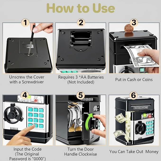 Electronic Piggy Bank for Kids Ages 5-12, Password Lock ATM Safe Bank with Auto Bill Roller, Educational Money Toy, Cash Coin Savings Box for Birthday Gifts Boys & Girls 5 6 7 8 9 10