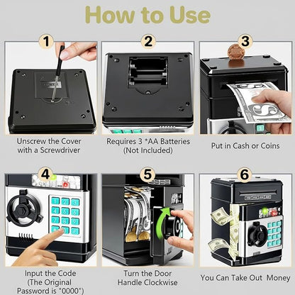 Electronic Piggy Bank for Kids Ages 5-12, Password Lock ATM Safe Bank with Auto Bill Roller, Educational Money Toy, Cash Coin Savings Box for Birthday Gifts Boys & Girls 5 6 7 8 9 10