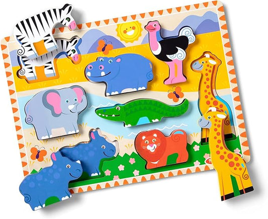 Melissa & Doug Safari Wooden Chunky Puzzle (8 pcs), Educational Screen Free Activity for Toddler, Preschoolers and Kids Ages 2+ - FSC Certified