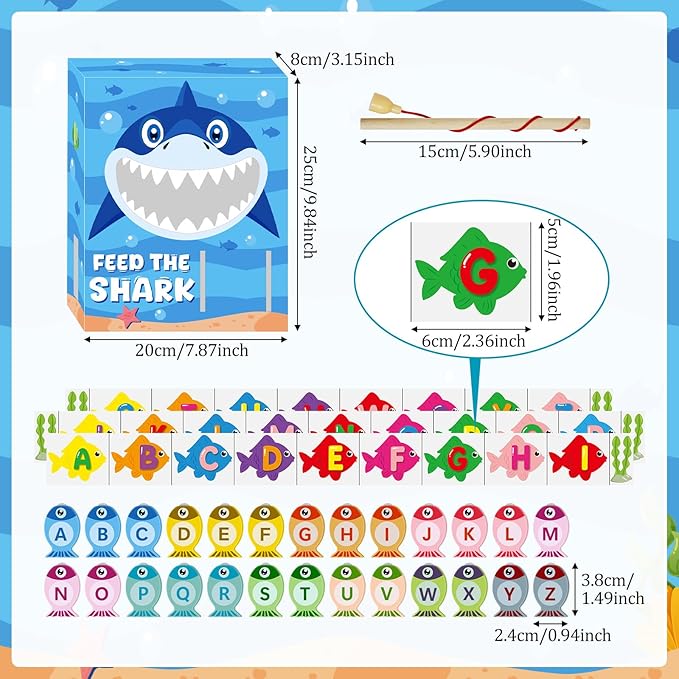 Cinrobiye Fishing Game for Shark ABC Alphabet Match, Fine Motor Skill Builder, Alphabet Games and Sorting Set, Preschool Learning Activities, Toddler Matching and Learning Activities Gifts