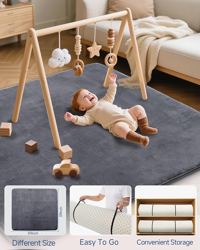 Thick Baby Play Mat for Floor,Padded Foam 59x39 Nursery Rug,Ultra Soft Support & Plush Feel Tummy Time Mat,Non Slip for Toddler,Infants,Kids Play,Yoga,Baby Crawling (Dark Grey)