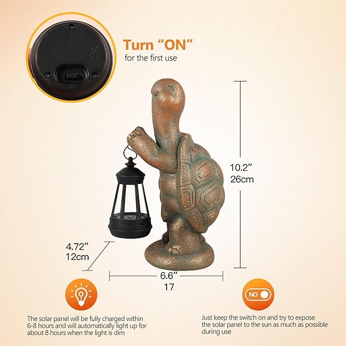 Turtle Solar Powered Outdoor Garden Statue, Resin Turtle Statue with Solar Light Lantern, Decorative Lawn, Yard Outdoor Turtle Decoration. Unique Home Decoration, Gifts for Women