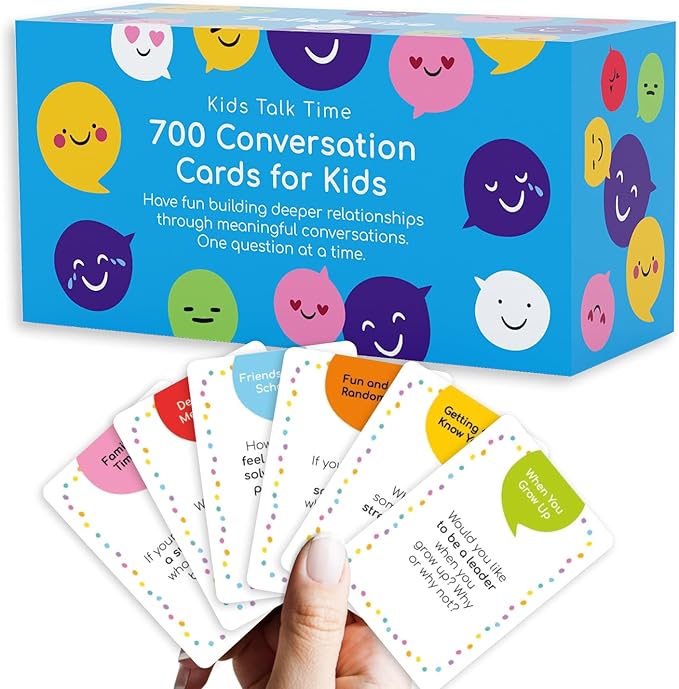 700 Conversation Cards for Kids, Fun Kids Conversation Starter Cards for Kids, Teens, Family Night, Dinner, Play Conversation Games, Color-Coded Across 6 Topics, Take Anywhere