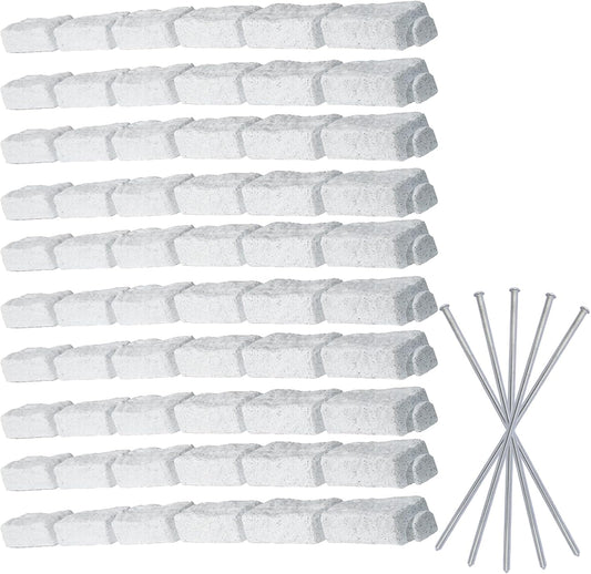 Beuta Landscape Edging | Garden Edging Border | Faux Stone Bricks for Lawn edging, Flower beds, Pathways & Yard Edging– 10 Packs | Each Section Has 6 Bricks 48"L x 4"W x 2.25"H | 30 Spikes |Limewash